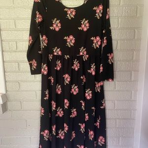 Old Navy, L, black midi dress with red floral print, like new